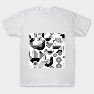 Bauhaus style birds monochrome pattern T-Shirt